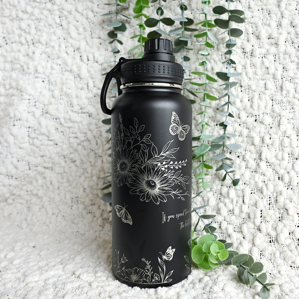 1L Insulated Water Bottle Full Wrap - FLORAL - TENGJA