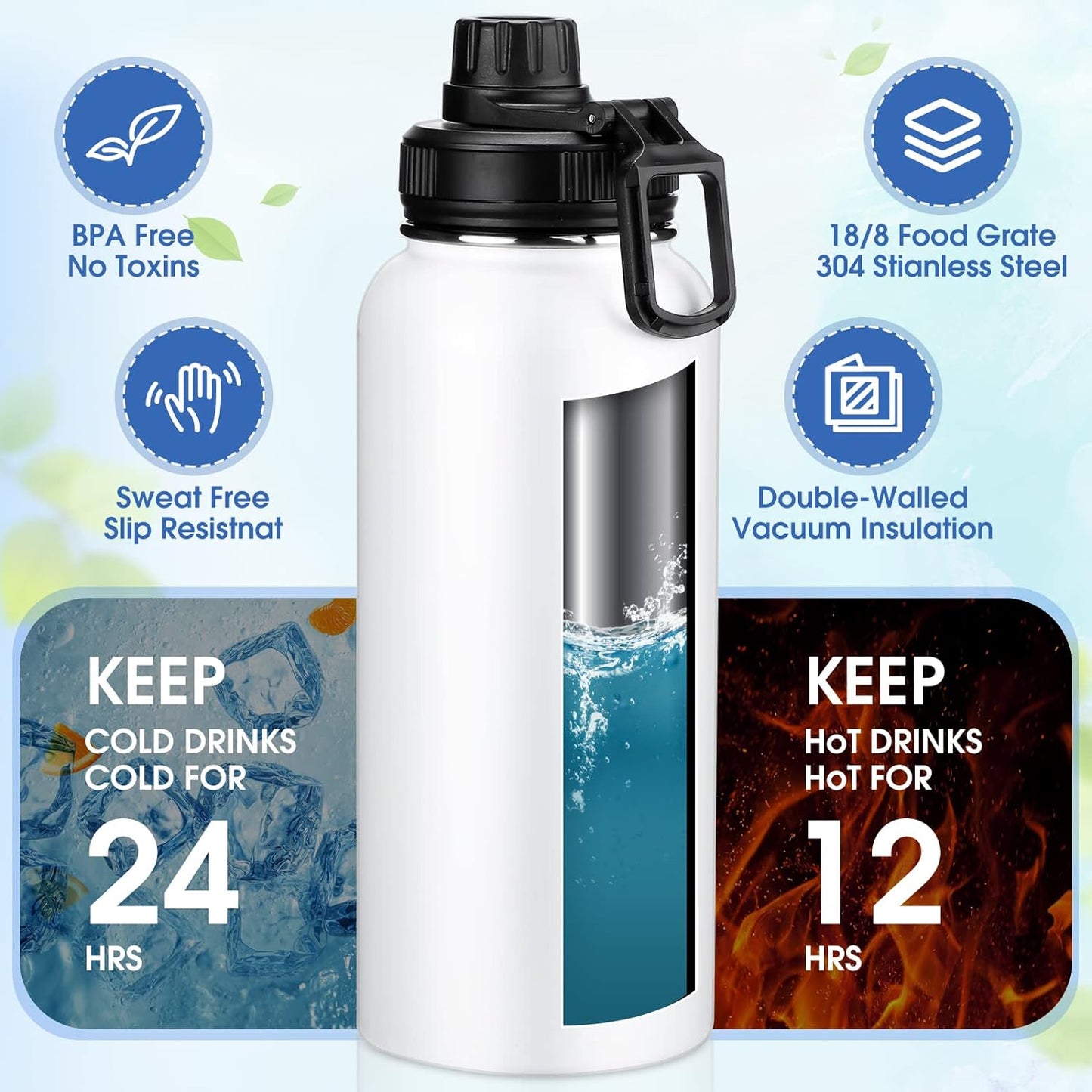 1L Water Bottle - Double Walled Stainless Steel Vacuum STAY WILD - TENGJA