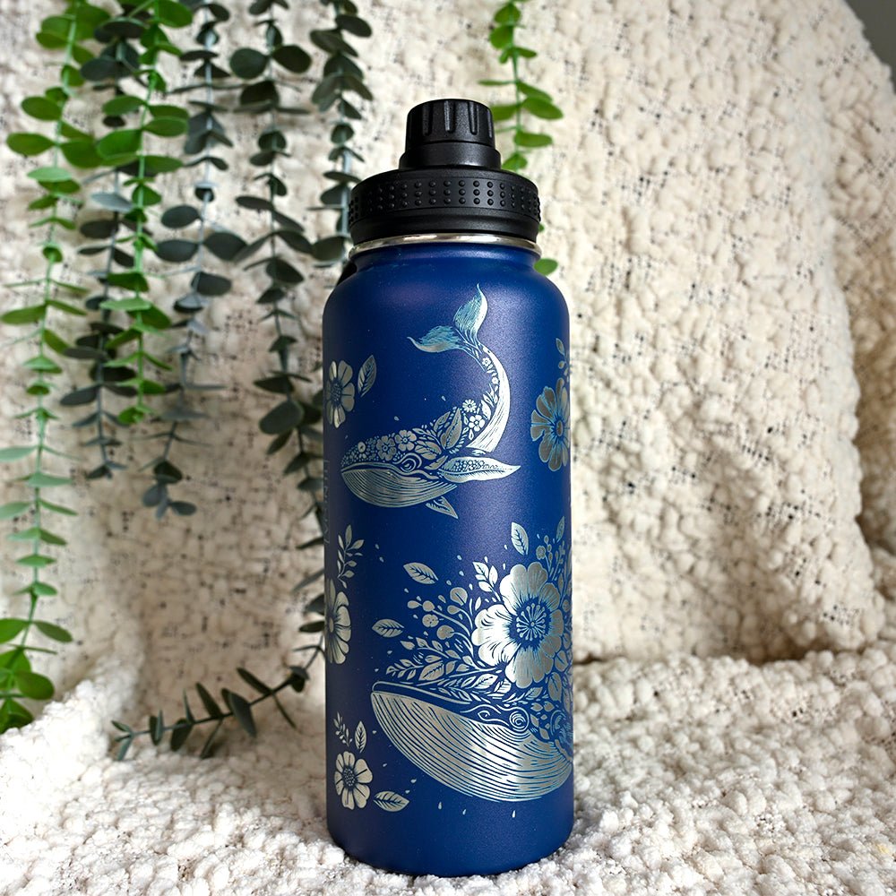 1LWater Bottle Full Wrap - FLORAL WHALE - TENGJA