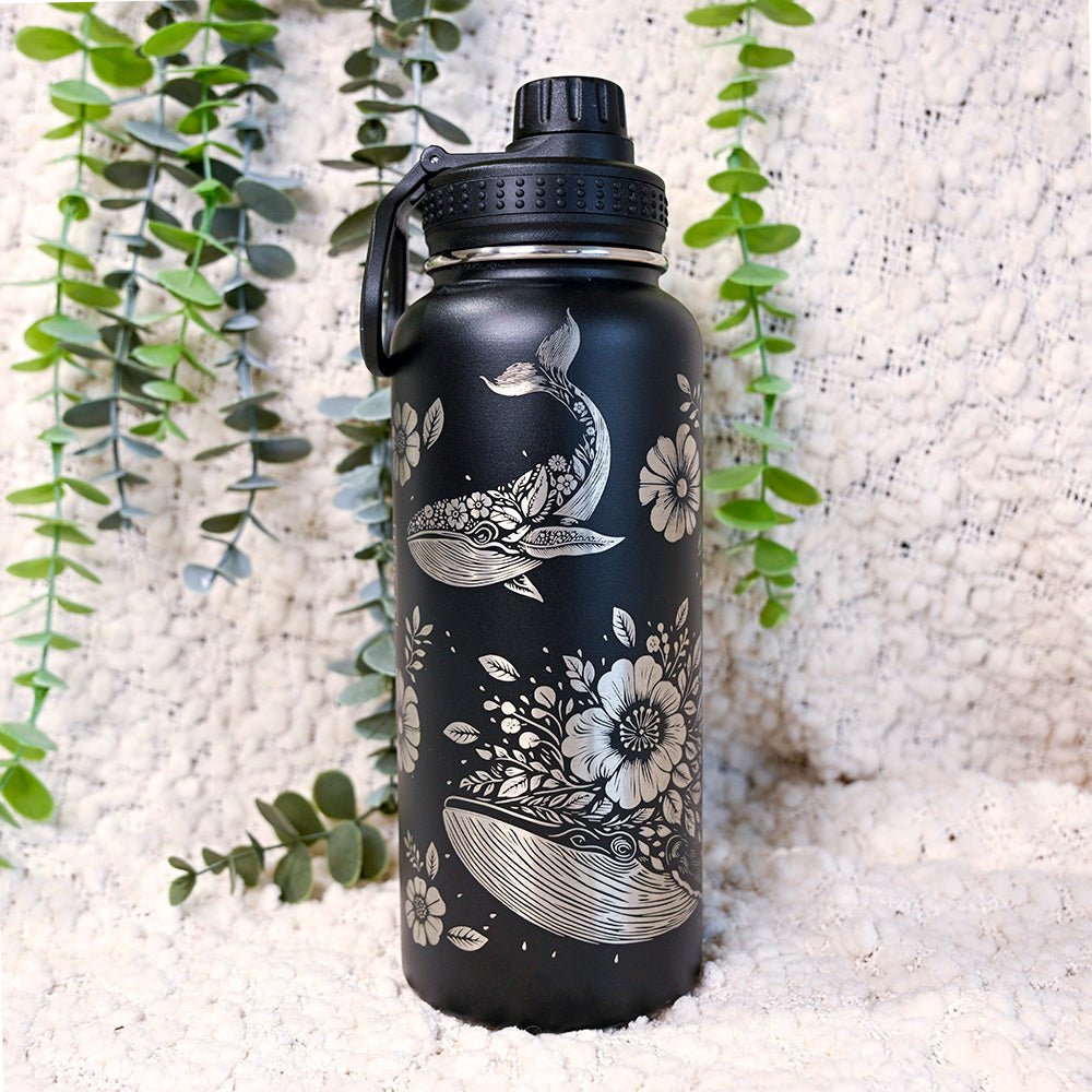 1LWater Bottle Full Wrap - FLORAL WHALE - TENGJA