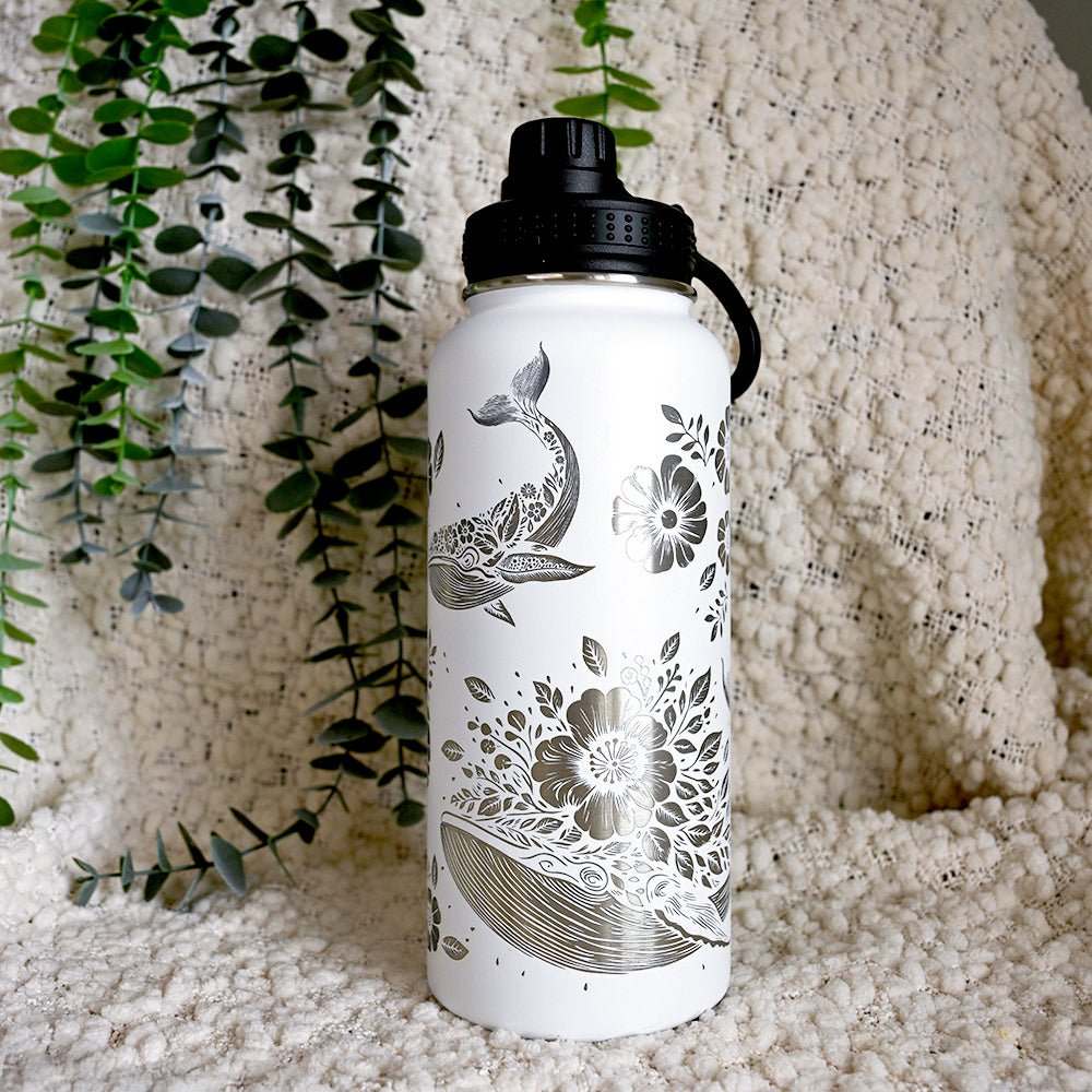 1LWater Bottle Full Wrap - FLORAL WHALE - TENGJA