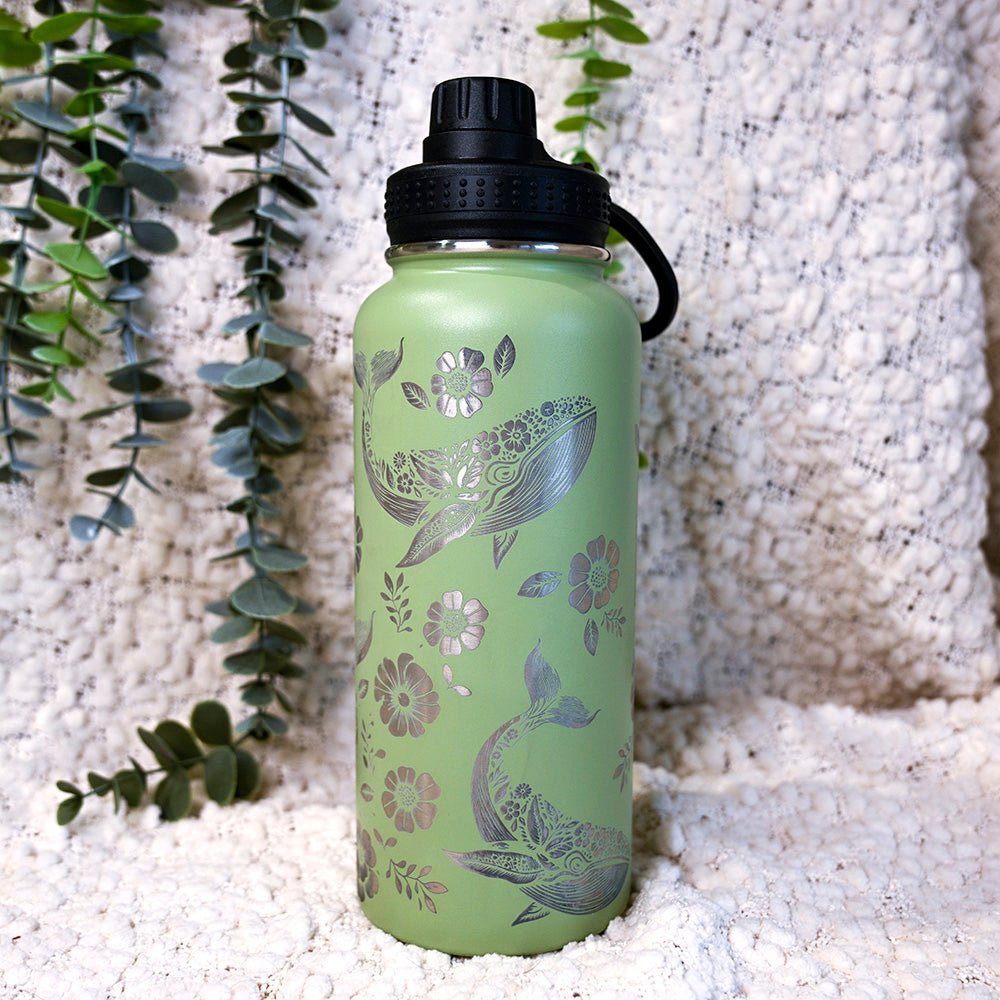 1LWater Bottle Full Wrap - FLORAL WHALE - TENGJA