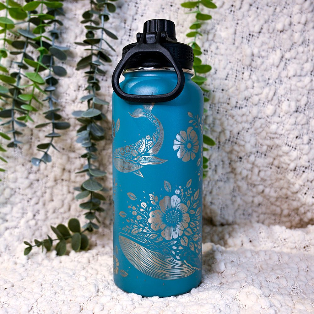 1LWater Bottle Full Wrap - FLORAL WHALE - TENGJA