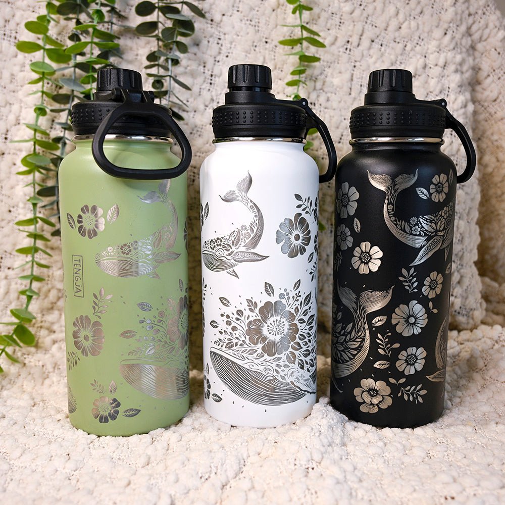 1LWater Bottle Full Wrap - FLORAL WHALE - TENGJA