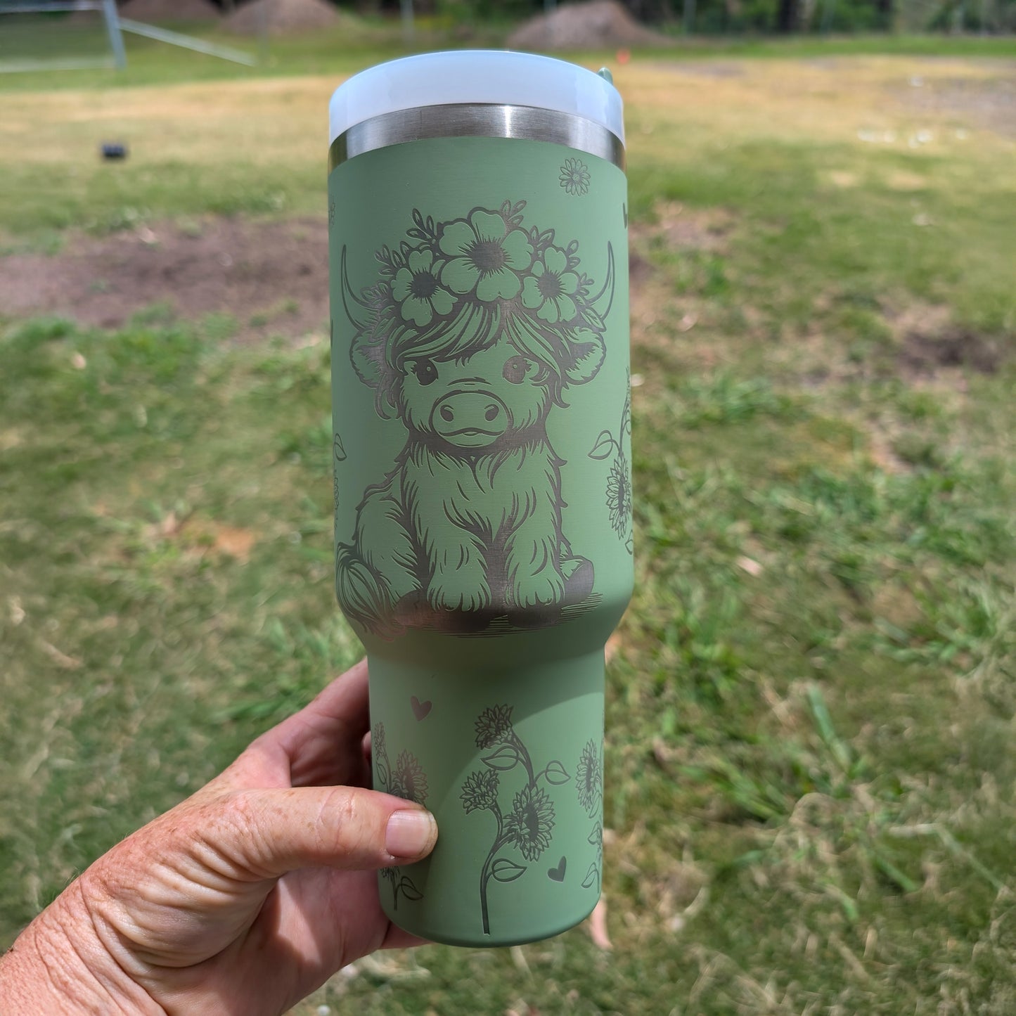 Refresher 1.2L Insulated Tumbler with Handle and Straw - Full Wrap HIGHLAND COW