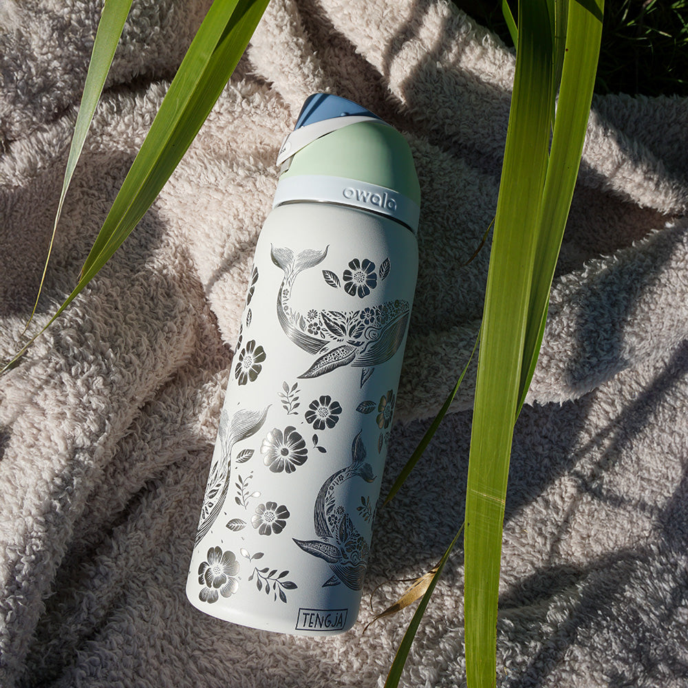 1L Owala Style Water Bottle-Floral Whale-Laser Engraved-Full Wrap