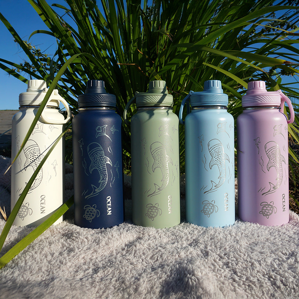 1L Insulated Water Bottle I WHALE SHARK I Laser Engraved – TENGJA