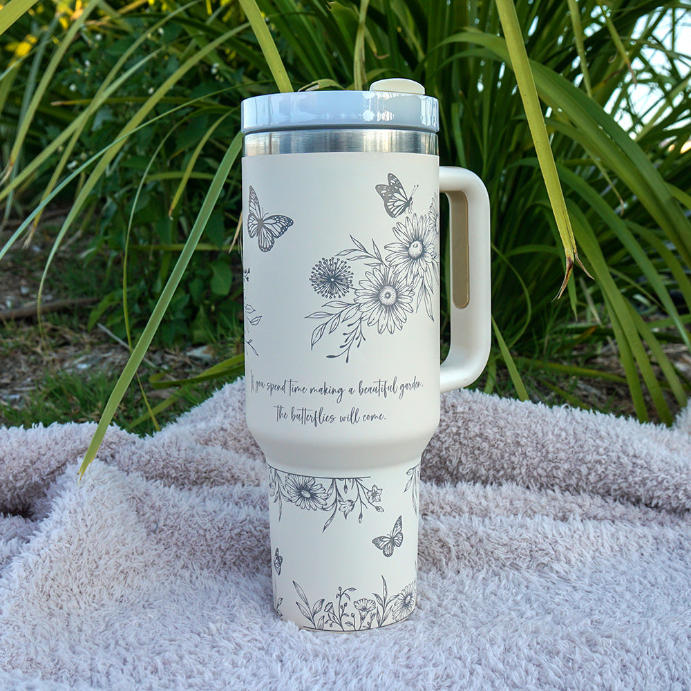 Refresher 1.2L Insulated Tumbler with Handle and Straw - Full Wrap FLORAL