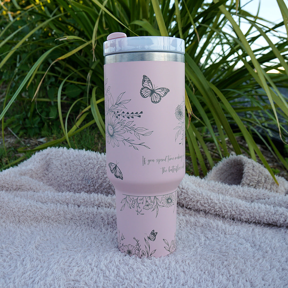 Refresher 1.2L Insulated Tumbler with Handle and Straw - Full Wrap FLORAL