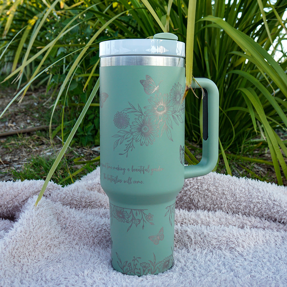 Refresher 1.2L Insulated Tumbler with Handle and Straw - Full Wrap FLORAL