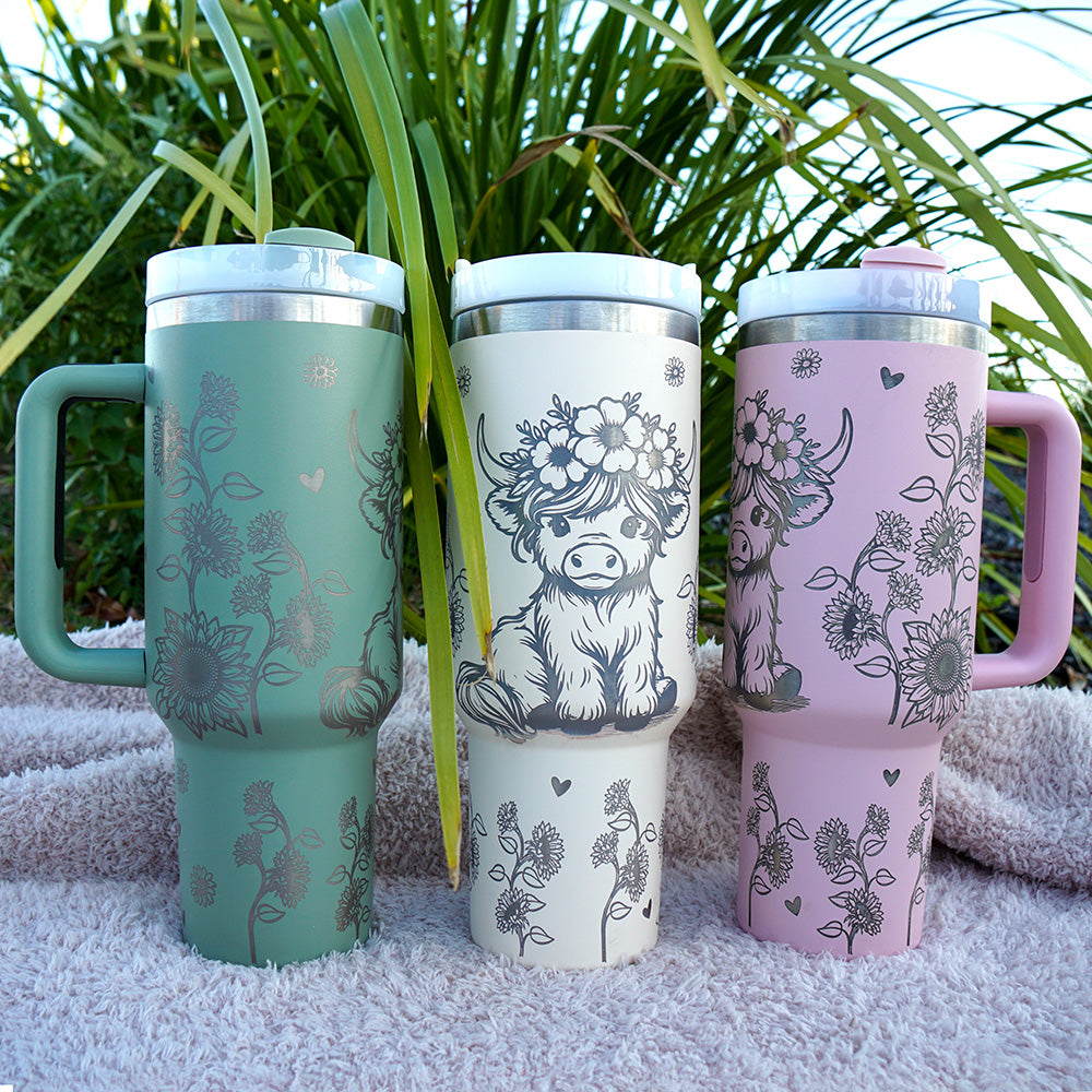 Refresher 1.2L Insulated Tumbler with Handle and Straw - Full Wrap HIGHLAND COW