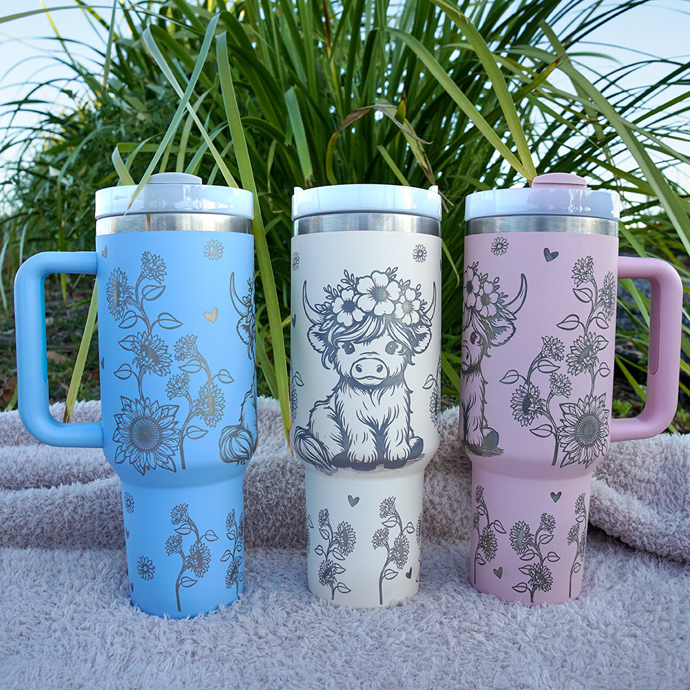 Refresher 1.2L Insulated Tumbler with Handle and Straw - Full Wrap HIGHLAND COW