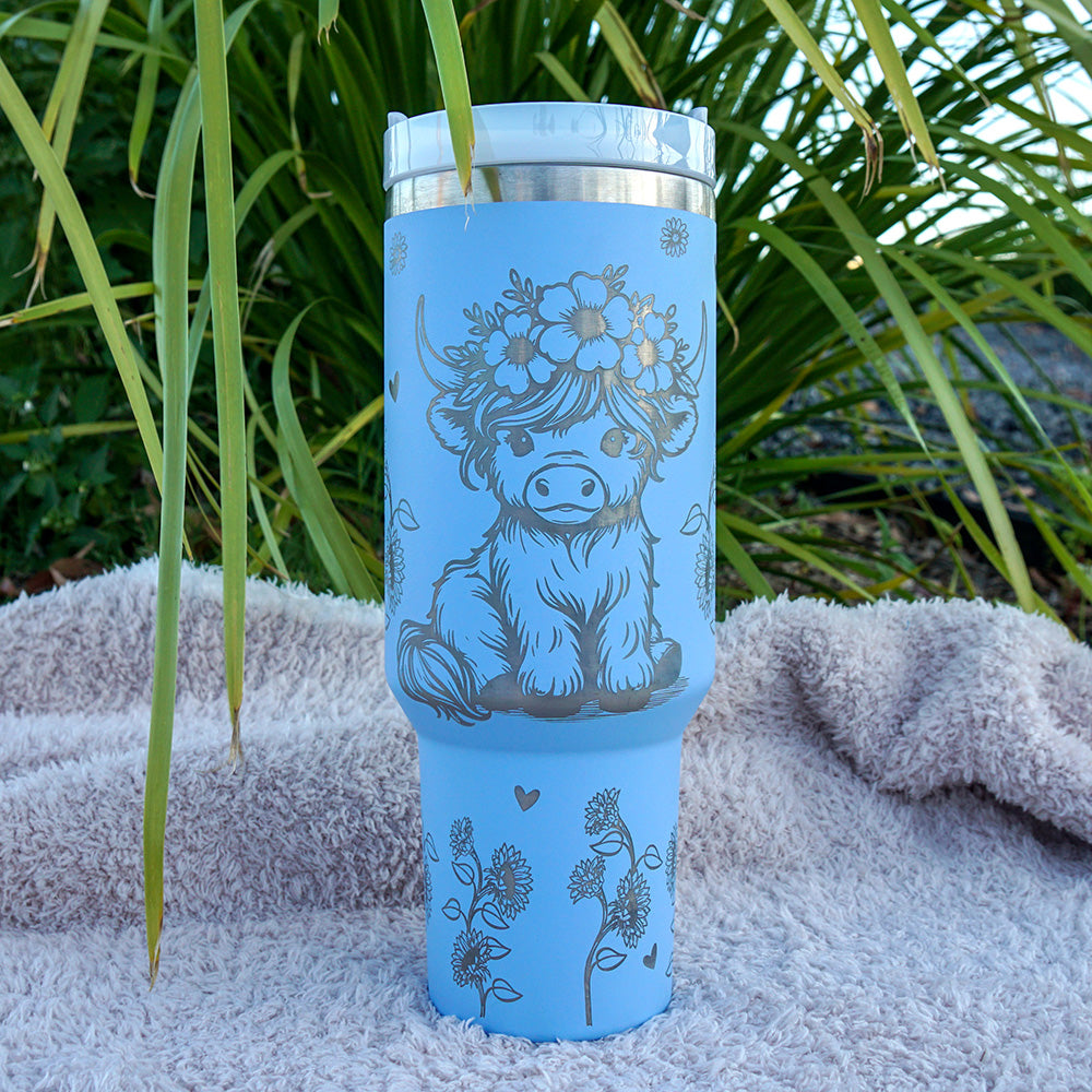 Refresher 1.2L Insulated Tumbler with Handle and Straw - Full Wrap HIGHLAND COW