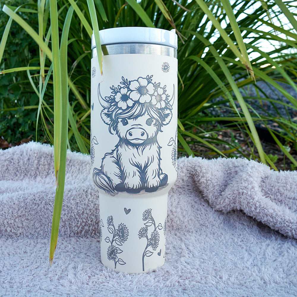 Refresher 1.2L Insulated Tumbler with Handle and Straw - Full Wrap HIGHLAND COW