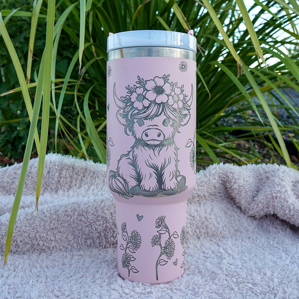 Refresher 1.2L Insulated Tumbler with Handle and Straw - Full Wrap HIGHLAND COW