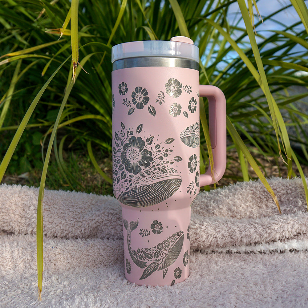 Refresher 1.2L Insulated Tumbler with Handle and Straw - Full Wrap FLORAL WHALE