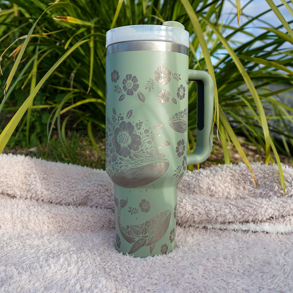 Refresher 1.2L Insulated Tumbler with Handle and Straw - Full Wrap FLORAL WHALE