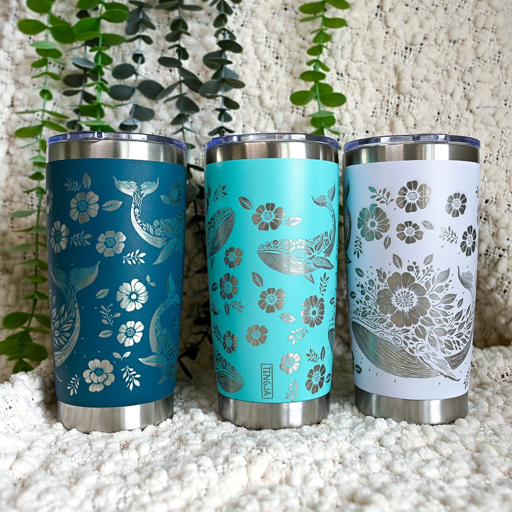 Insulated Coffee Cup 600mL Full Wrap FLORAL WHALE - TENGJA