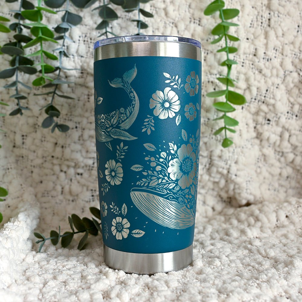 Insulated Coffee Cup 600mL Full Wrap FLORAL WHALE - TENGJA