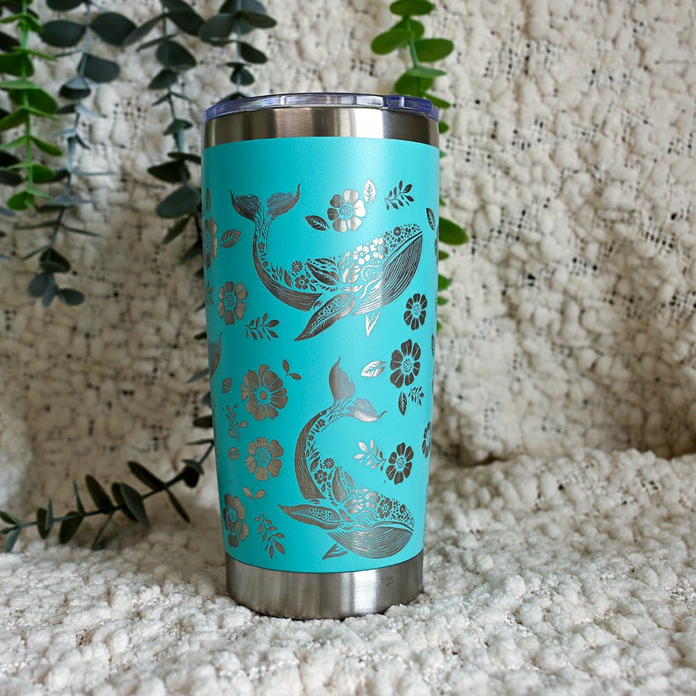 Insulated Coffee Cup 600mL Full Wrap FLORAL WHALE - TENGJA