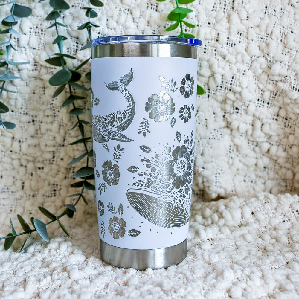 Insulated Coffee Cup 600mL Full Wrap FLORAL WHALE - TENGJA