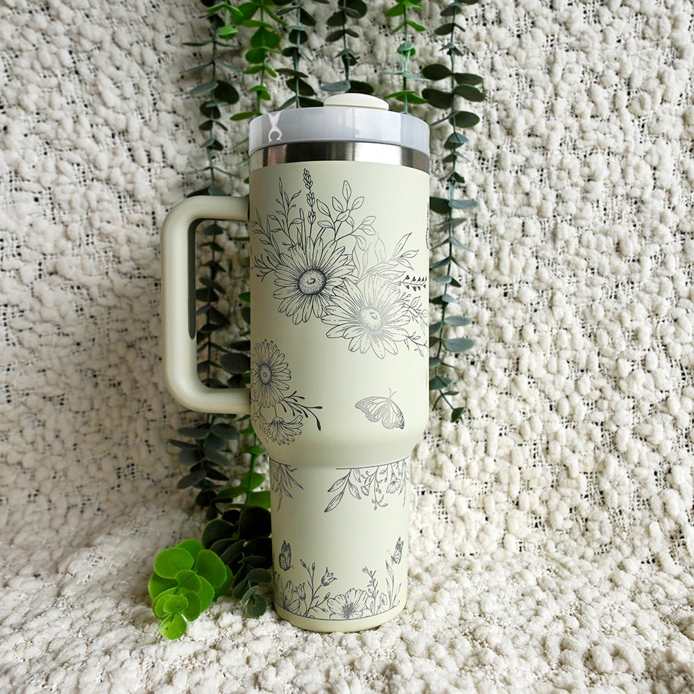 Refresher 1.2L Insulated Tumbler with Handle and Straw - Full Wrap FORAL - TENGJA