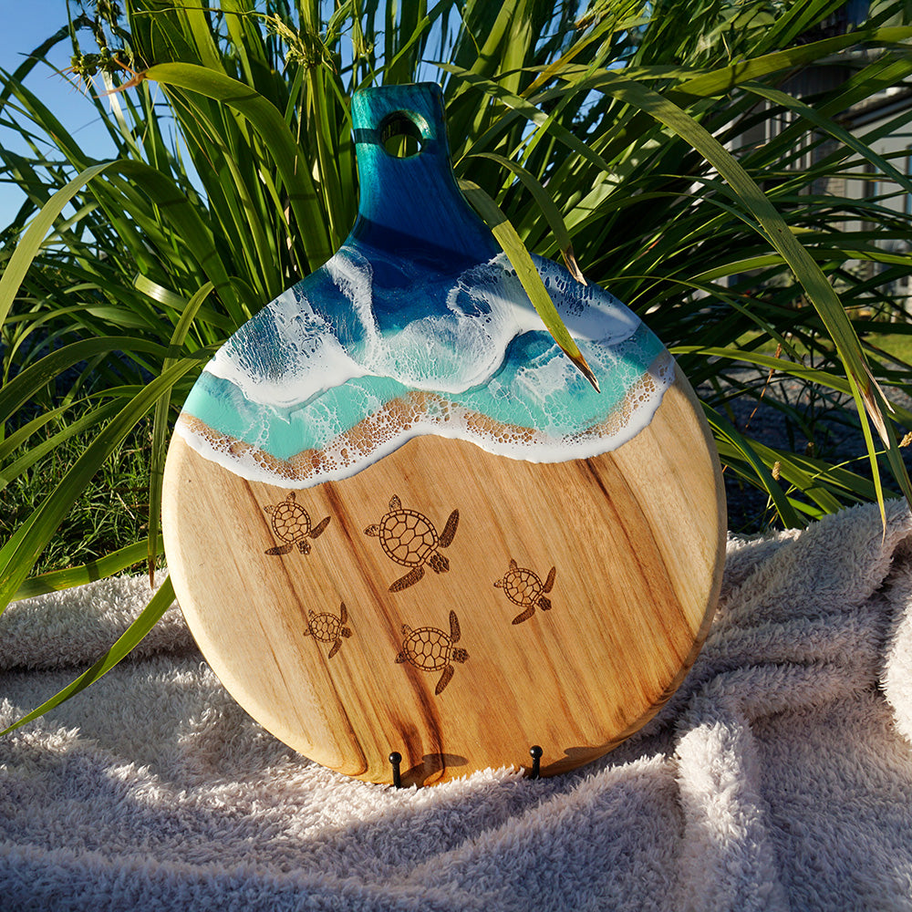 Camphor Laurel Serving Platter Resin Ocean Waves - TURTLE