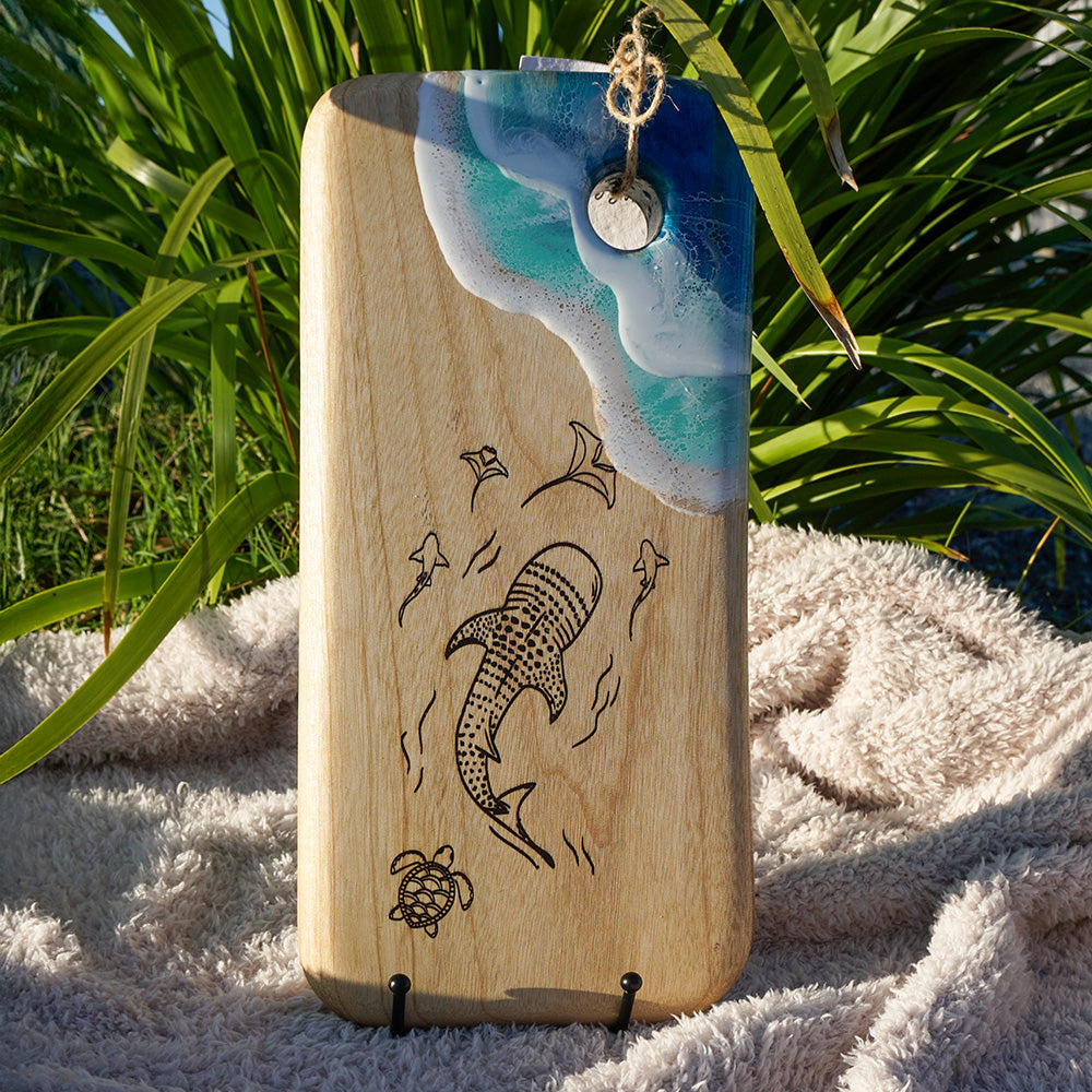 Camphor Laurel Serving Platter Resin Ocean Waves - WHALE SHARK