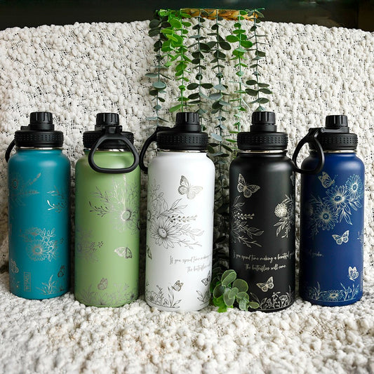1L Insulated Water Bottle Full Wrap - FLORAL - TENGJA