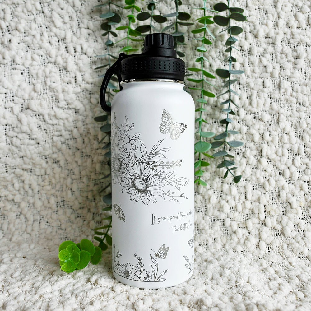 1L Insulated Water Bottle Full Wrap - FLORAL - TENGJA