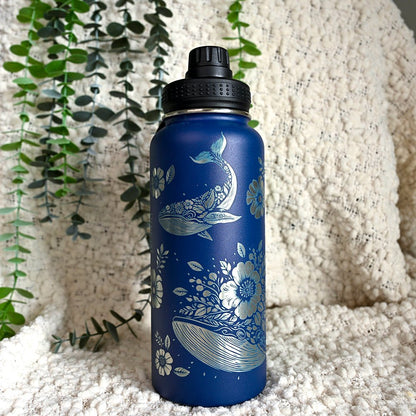 1LWater Bottle Full Wrap - FLORAL WHALE - TENGJA