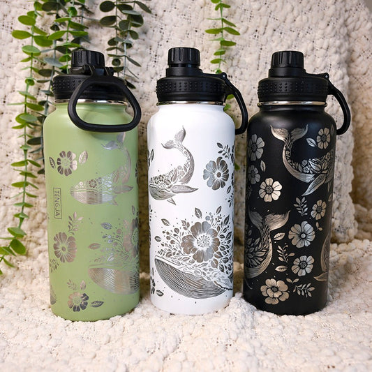 1LWater Bottle Full Wrap - FLORAL WHALE - TENGJA