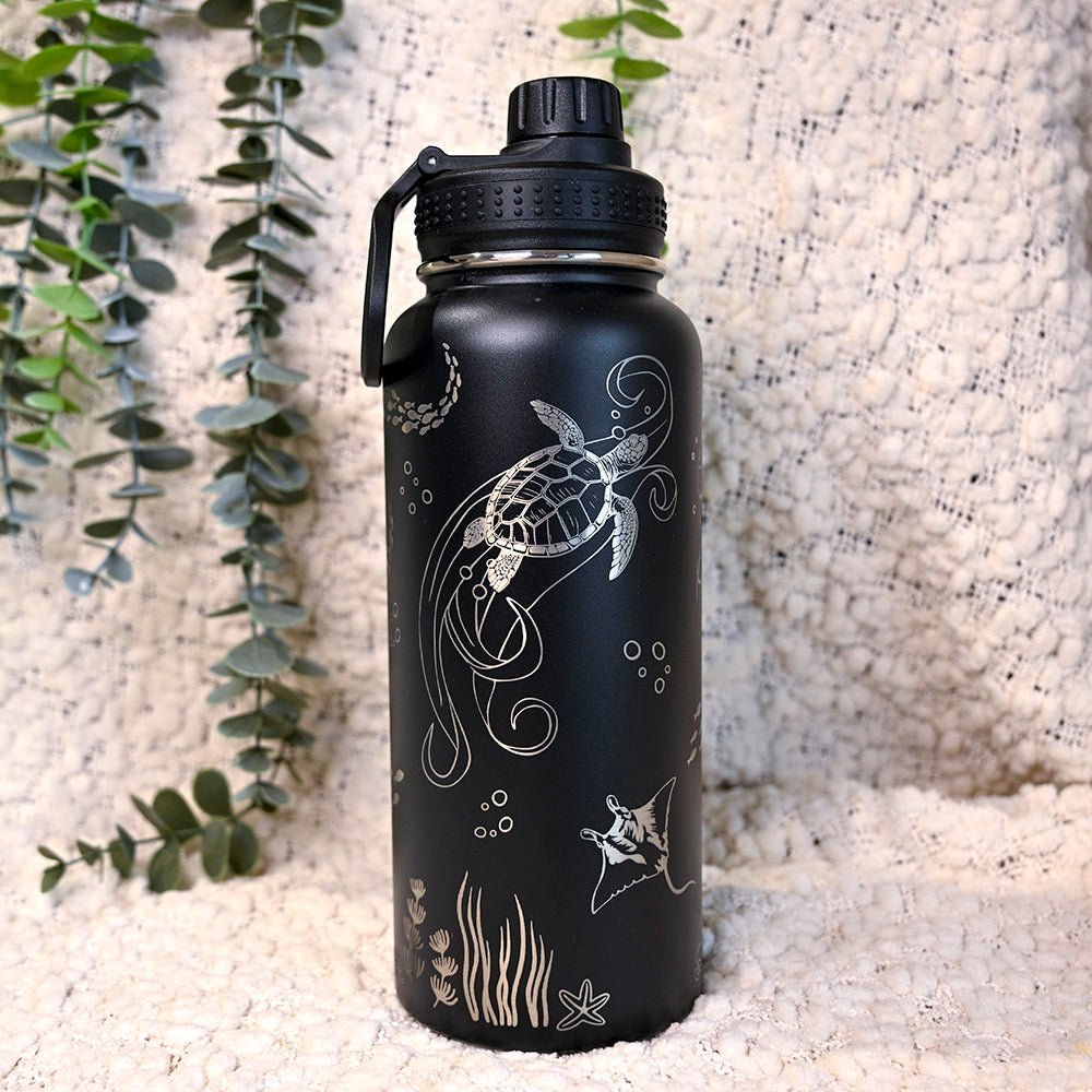 1L Insulation Water Bottle I Full Wrap OCEAN laser engraved – TENGJA