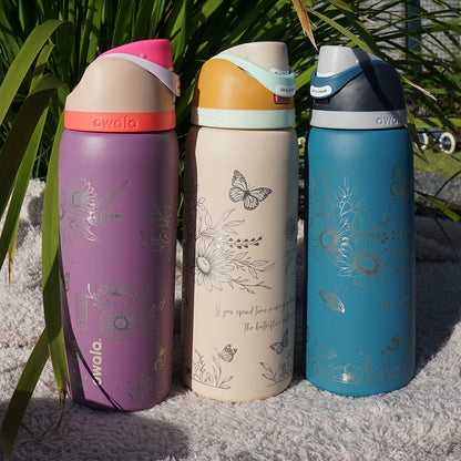 1L Owala Style Water Bottle-Floral-Laser Engraved-Full Wrap