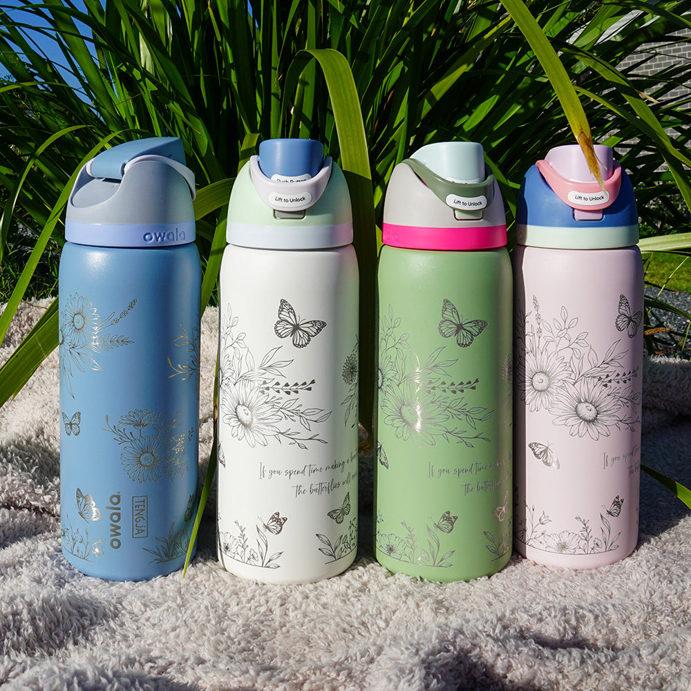 1L Owala Style Water Bottle-Floral-Laser Engraved-Full Wrap