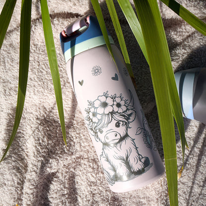 1L Owala Style Water Bottle-Highland Cow-Laser Engraved-Full Wrap