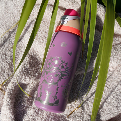 1L Owala Style Water Bottle-Highland Cow-Laser Engraved-Full Wrap