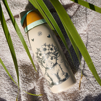 1L Owala Style Water Bottle-Highland Cow-Laser Engraved-Full Wrap