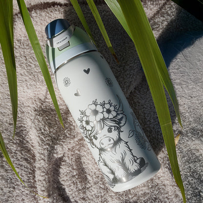 1L Owala Style Water Bottle-Highland Cow-Laser Engraved-Full Wrap
