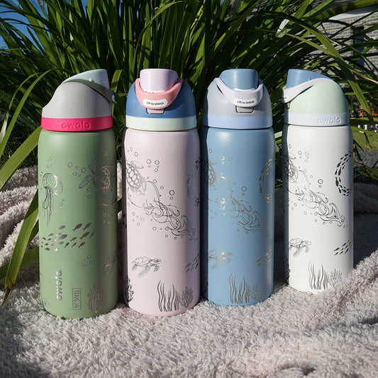 1L Owala Style Water Bottle-Ocean-Laser Engraved-Full Wrap