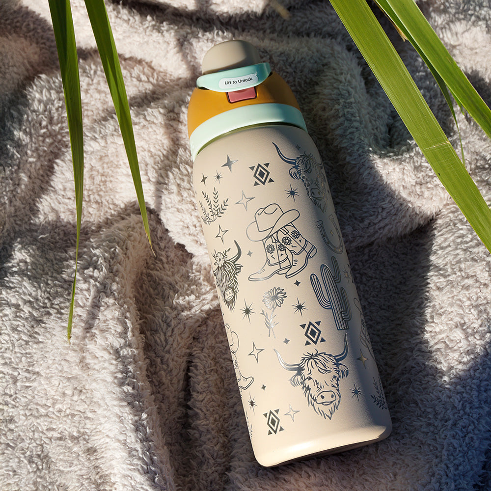 1L Owala Style Water Bottle-Western/Cowgirl-Laser Engraved-Full Wrap