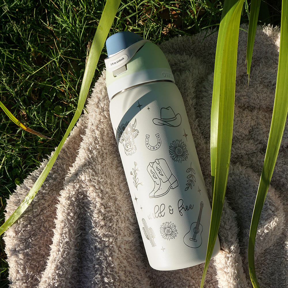 950ml Owala Style Water Bottle - Half Wrap - WILD & FREE