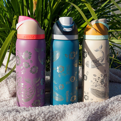 1L Owala Style Water Bottle-Floral Whale-Laser Engraved-Full Wrap