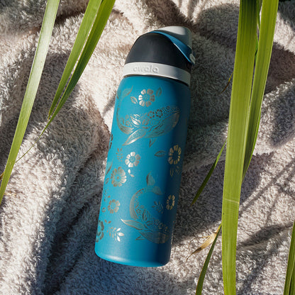 1L Owala Style Water Bottle-Floral Whale-Laser Engraved-Full Wrap