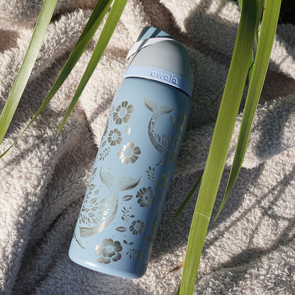 1L Owala Style Water Bottle-Floral Whale-Laser Engraved-Full Wrap