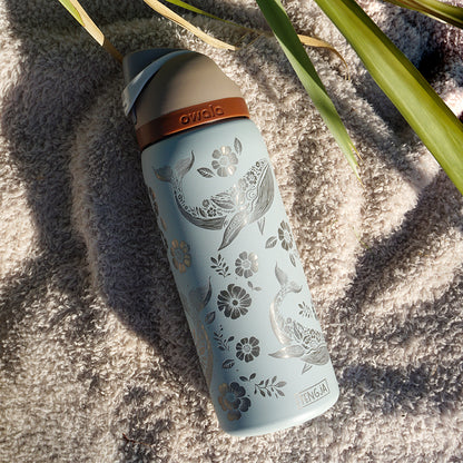 950ml Owala Style Water Bottle-Full Wrap - FLORAL WHALE