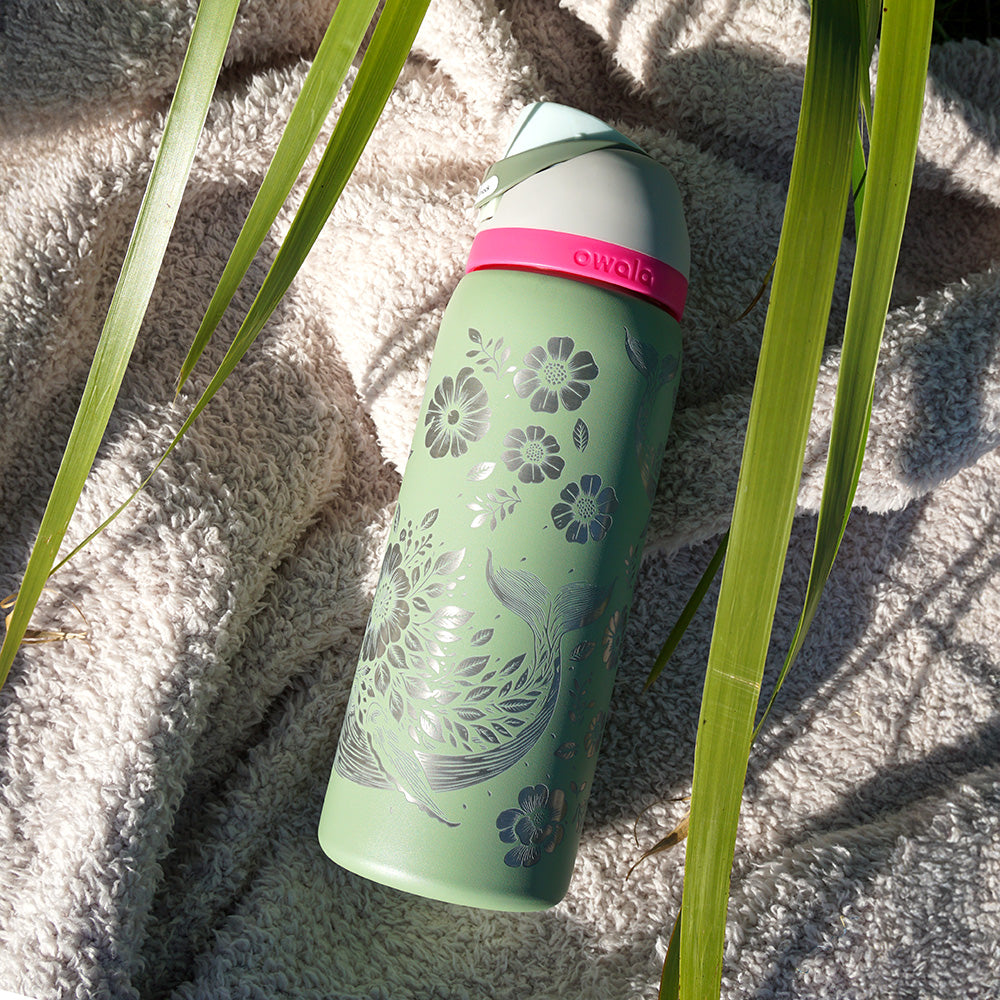 1L Owala Style Water Bottle-Floral Whale-Laser Engraved-Full Wrap