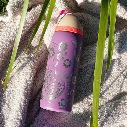 1L Owala Style Water Bottle-Floral Whale-Laser Engraved-Full Wrap