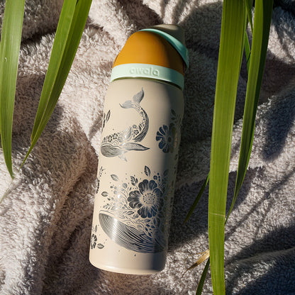 1L Owala Style Water Bottle-Floral Whale-Laser Engraved-Full Wrap