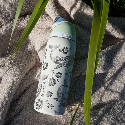 1L Owala Style Water Bottle-Floral Whale-Laser Engraved-Full Wrap